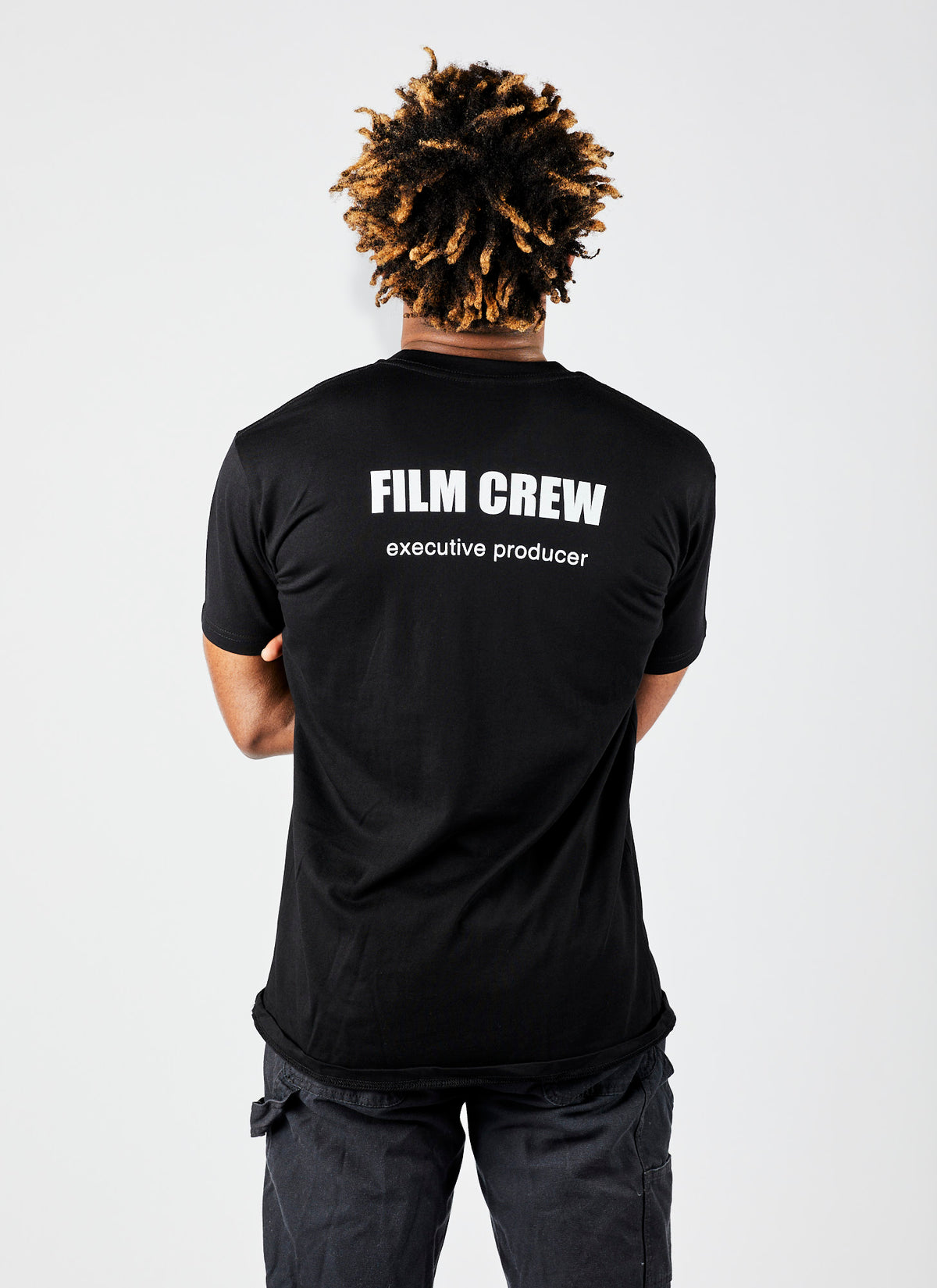 Black, short-sleeved &quot;Executive Producer&quot; shirt for video production crew in Melbourne