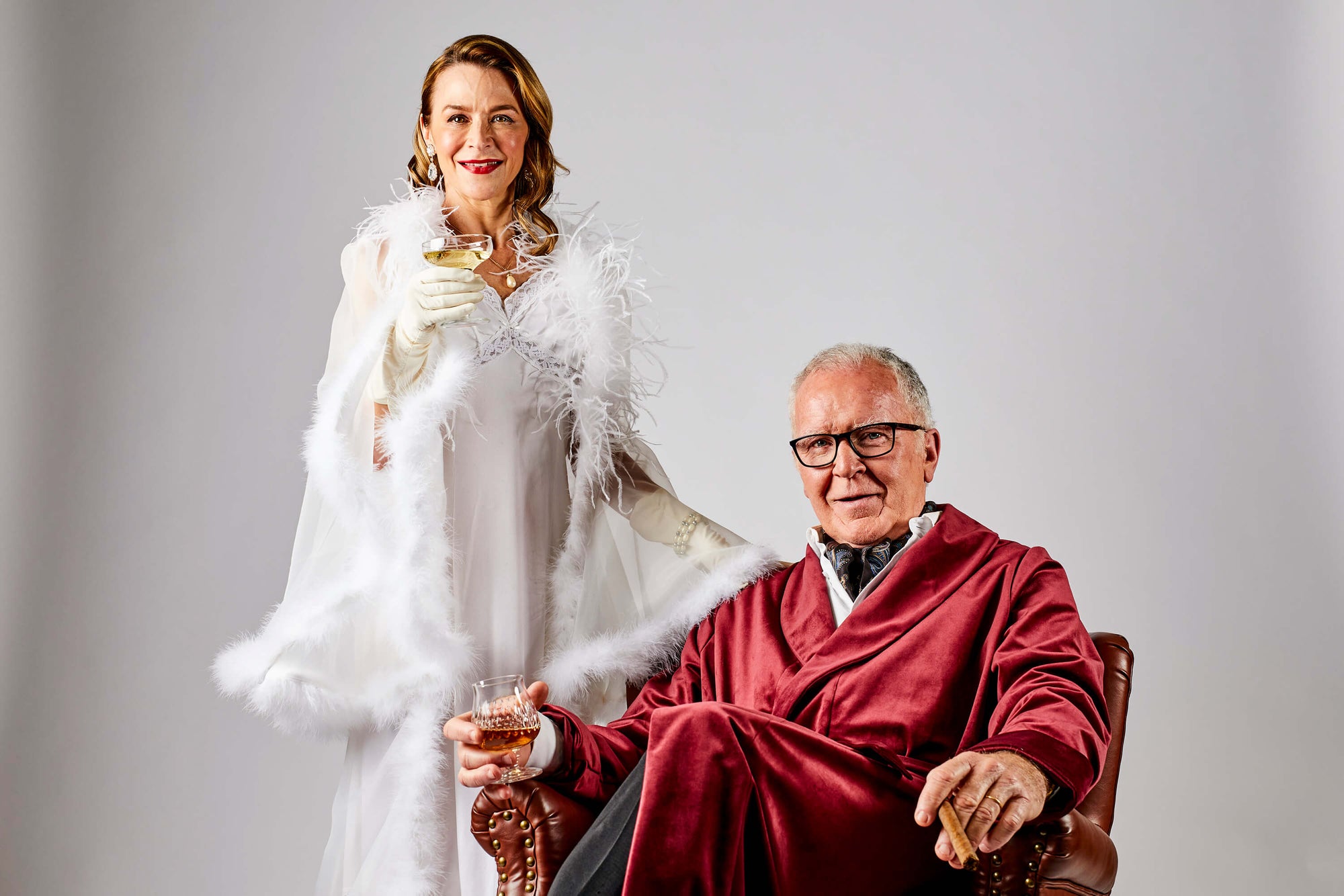 Male and female wearing luxury robes in a shoot for Melbourne video production company Enamoured Iris